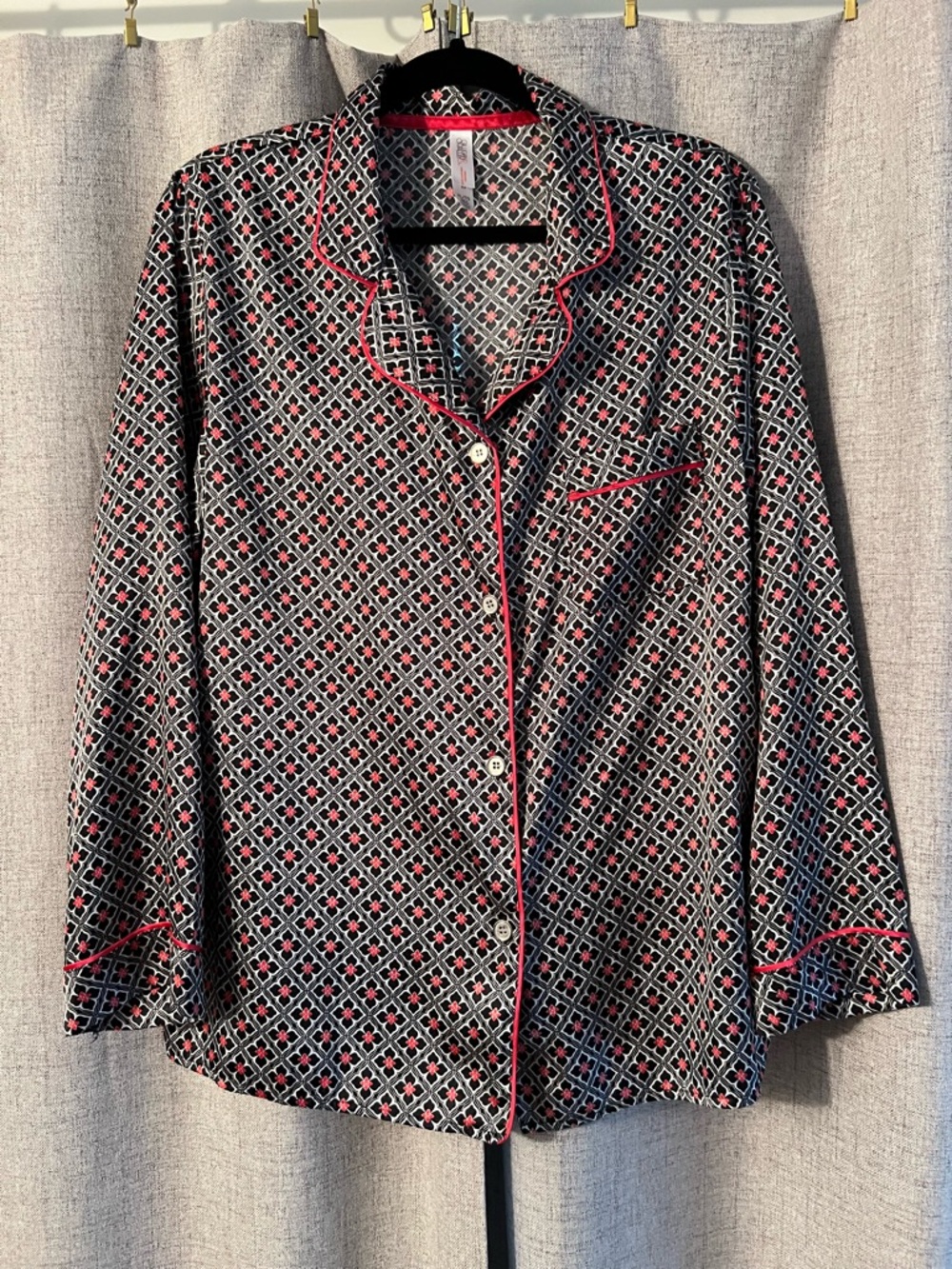 Gilligan & O'Malley Black and Pink Geometric Pajama Top XL